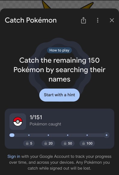 Google is courting you to catch Pokémon from their search page